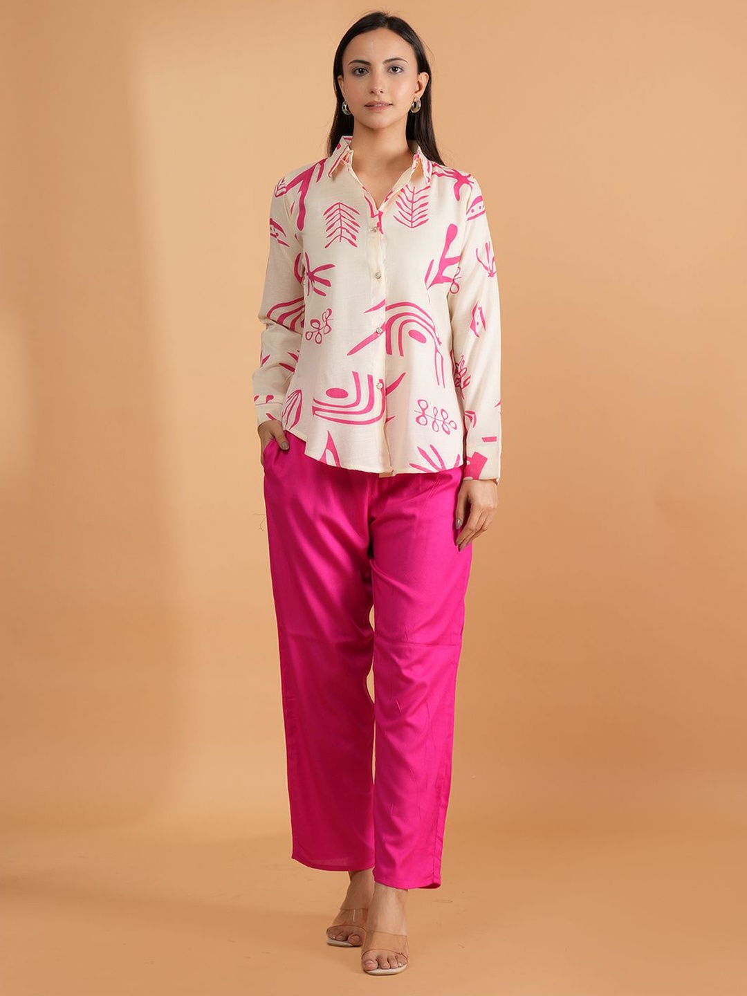 

Belfry Printed Shirt Collar Shirt & Trousers Co-Ords Set, Pink