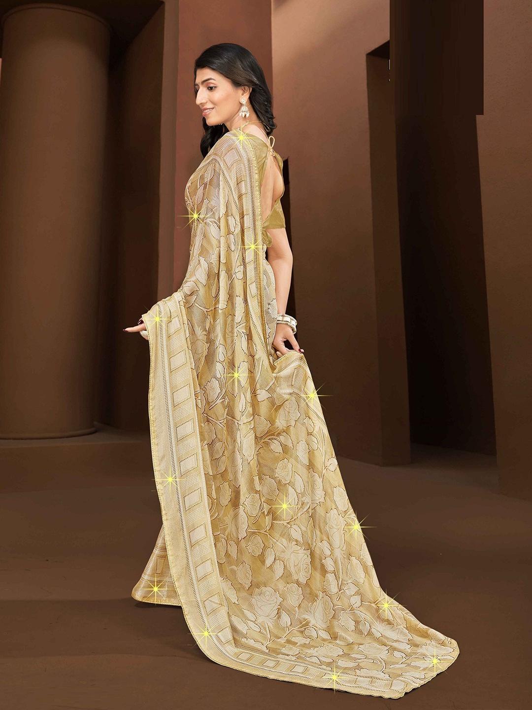 

MAHALASA Floral Brasso Saree, Gold
