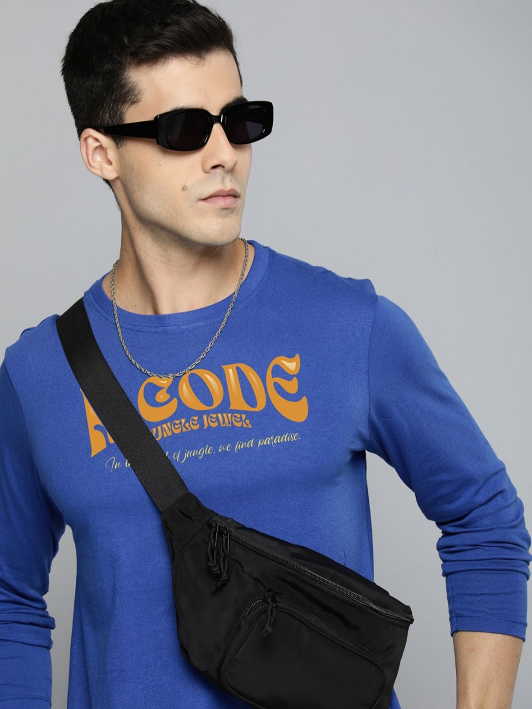 

R.Code by The Roadster Life Co. Men Printed T-shirt, Blue