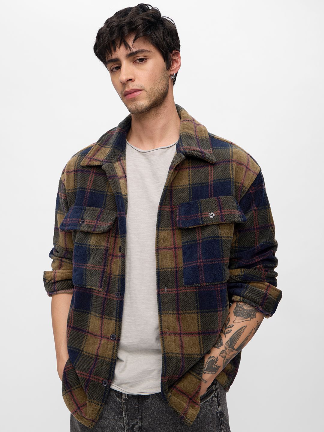 

The Souled Store Men Opaque Checked Casual Shackets, Mustard