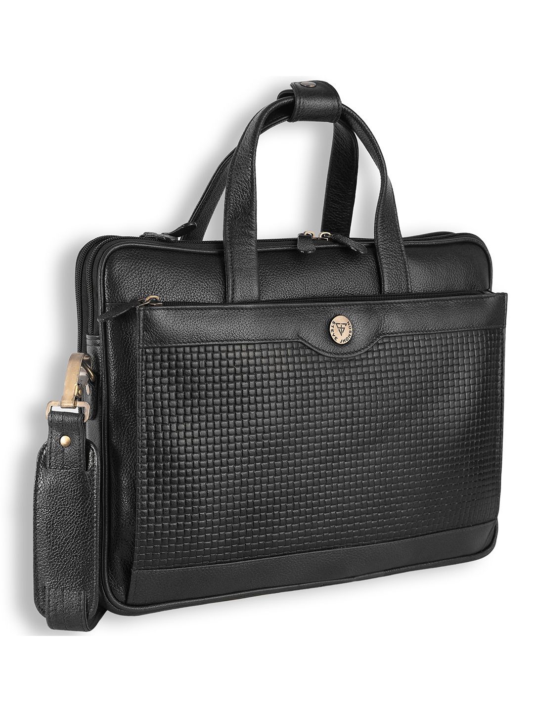 

Steve Jhonson Men Leather Laptop Bag, Black