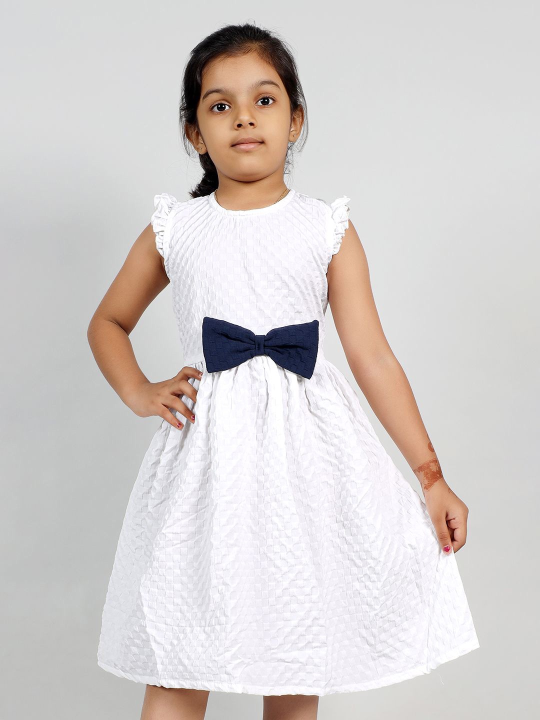

YK Flutter Sleeve Fit & Flare Dress, White