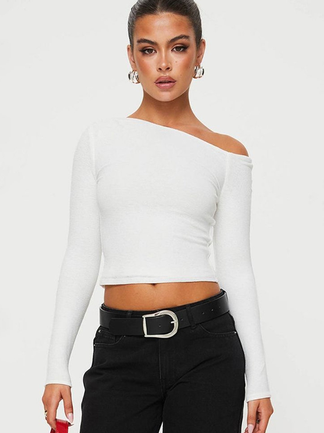 

LULU & SKY One Shoulder Crop Top, White
