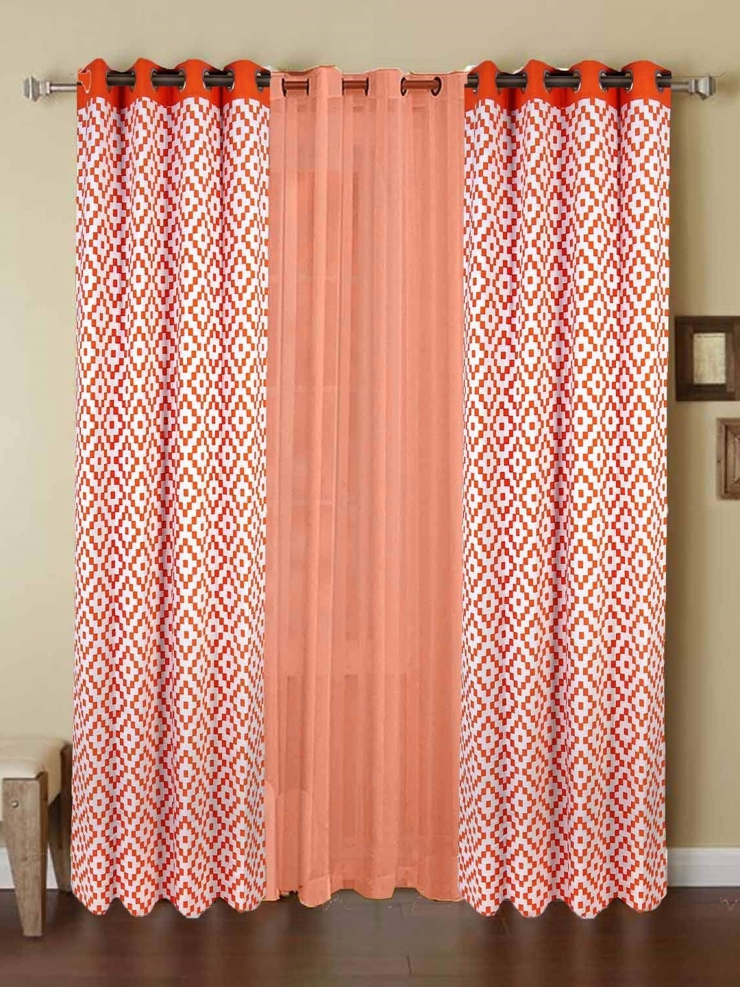 

Dekor World Multicoloured Set of 3 Window Curtain, Multi