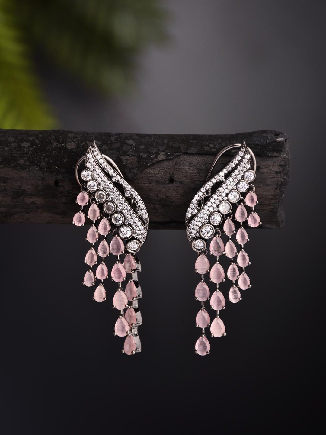 

Reenisaa Peacock Shaped Drop Earrings, Pink