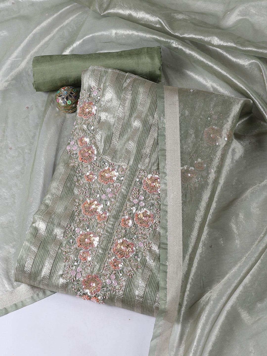 

Meena Bazaar Unstitched Dress Material, Green