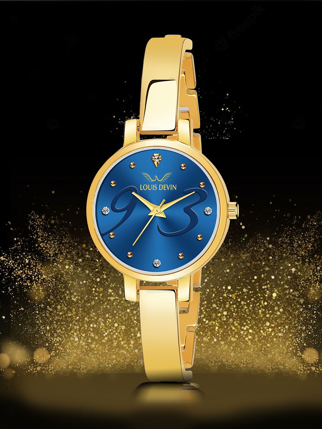 

LOUIS DEVIN Women Brass Dial & Straps Analogue Watch LD-JWL166-BLU, Gold