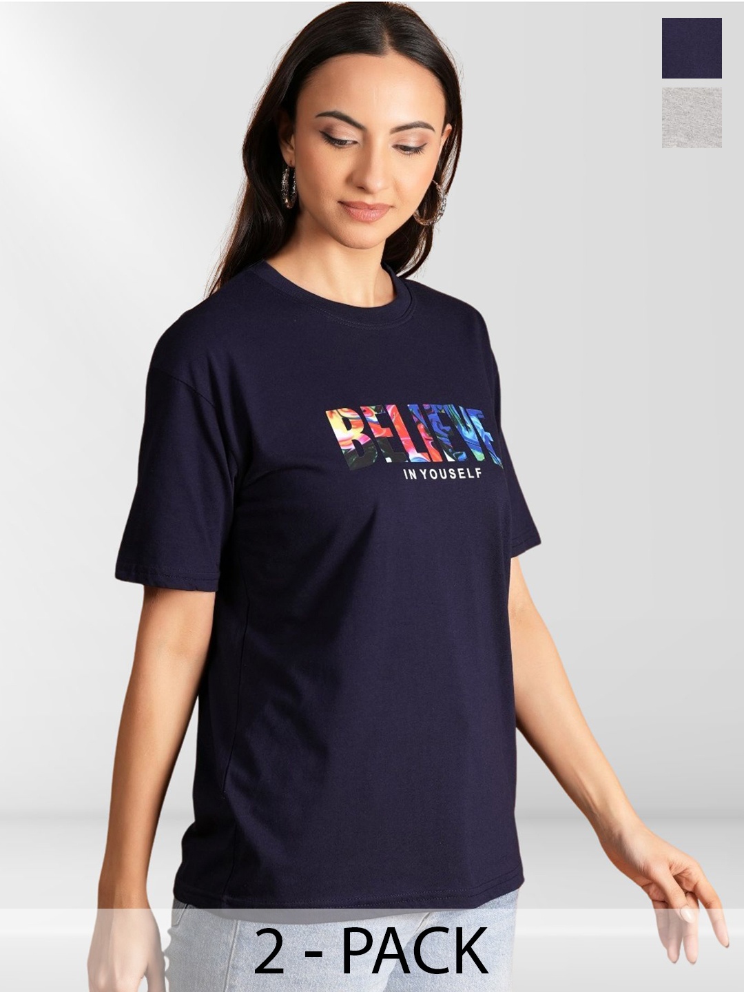 

Belfry Women Typography 2 Printed Extended Sleeves Applique T-shirt, Multi