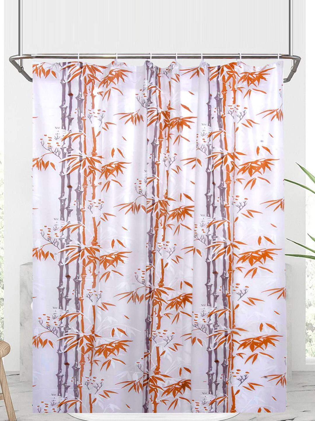 

Kuber Industries Orange & White Leaf Print ShowerCurtains