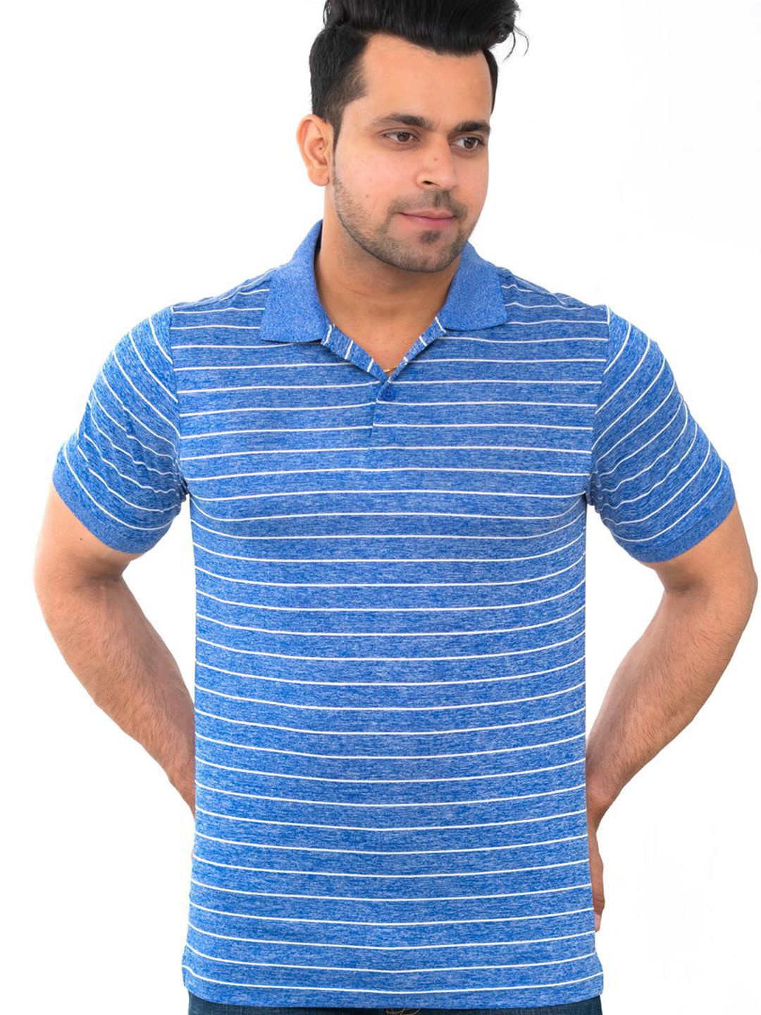 

Bishop Cotton Men Striped Polo Collar Pockets T-shirt, Blue