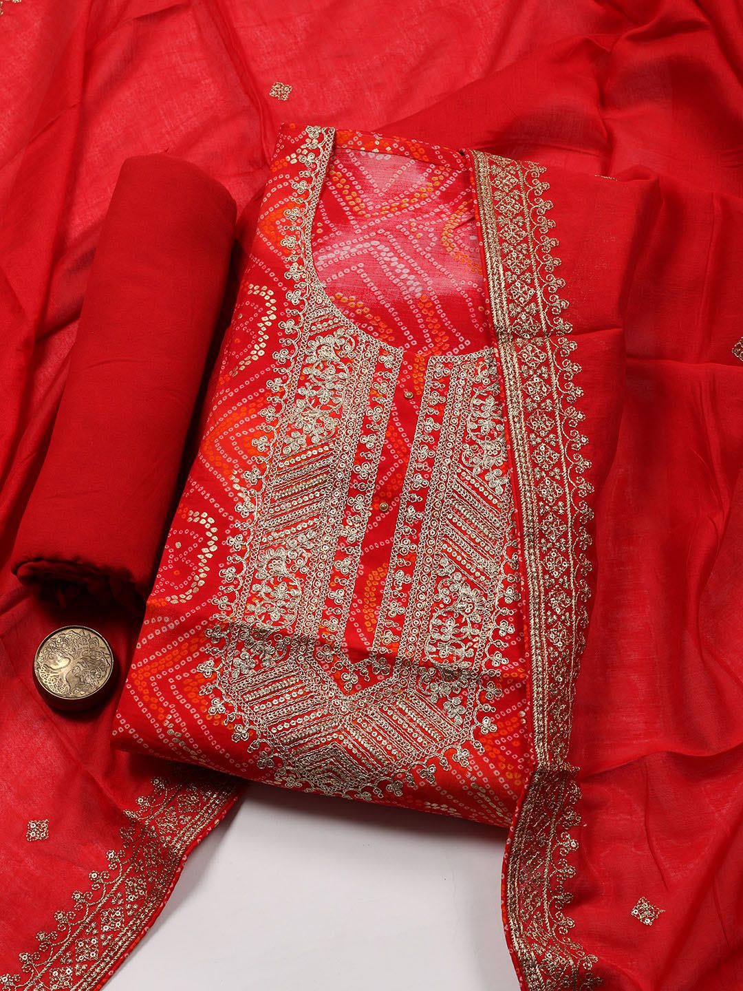 

Meena Bazaar Embroidered Unstitched Dress Material, Red