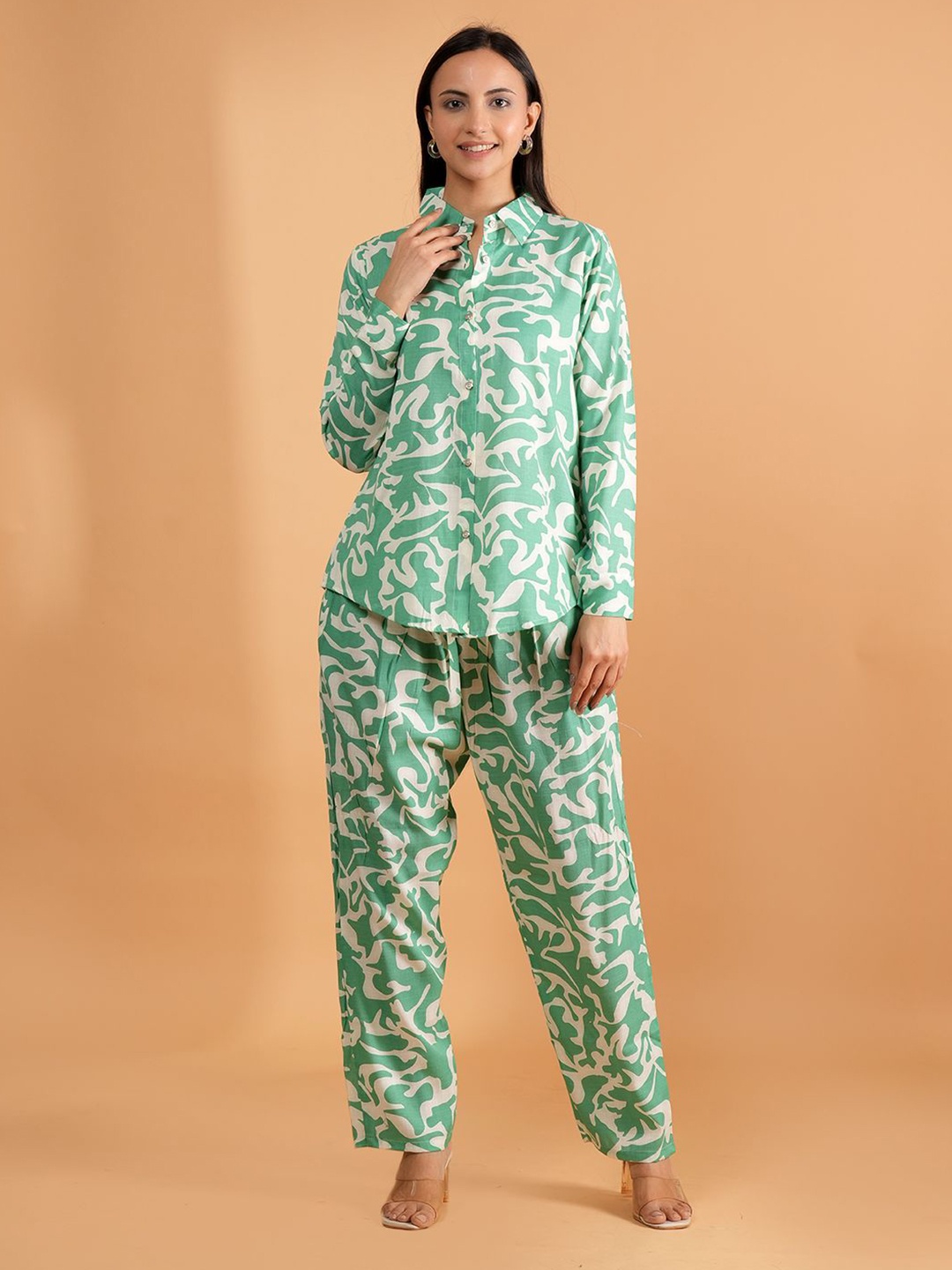 

Belfry Printed Shirt With Trousers Co-Ords, Green