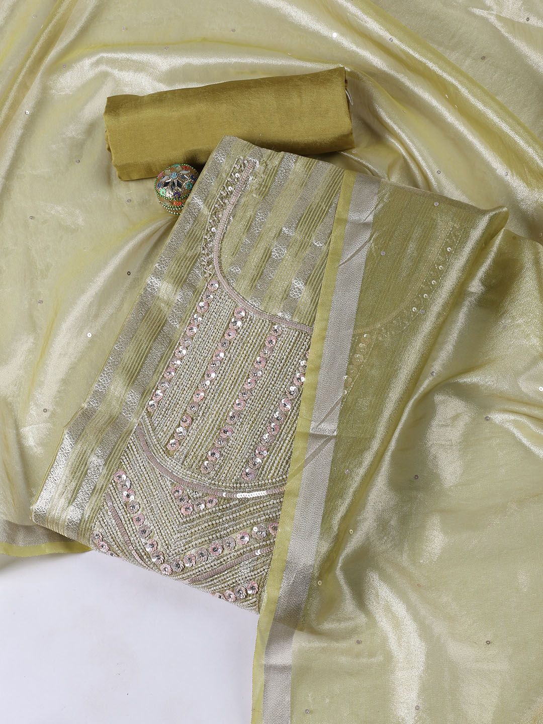 

Meena Bazaar Unstitched Dress Material, Green