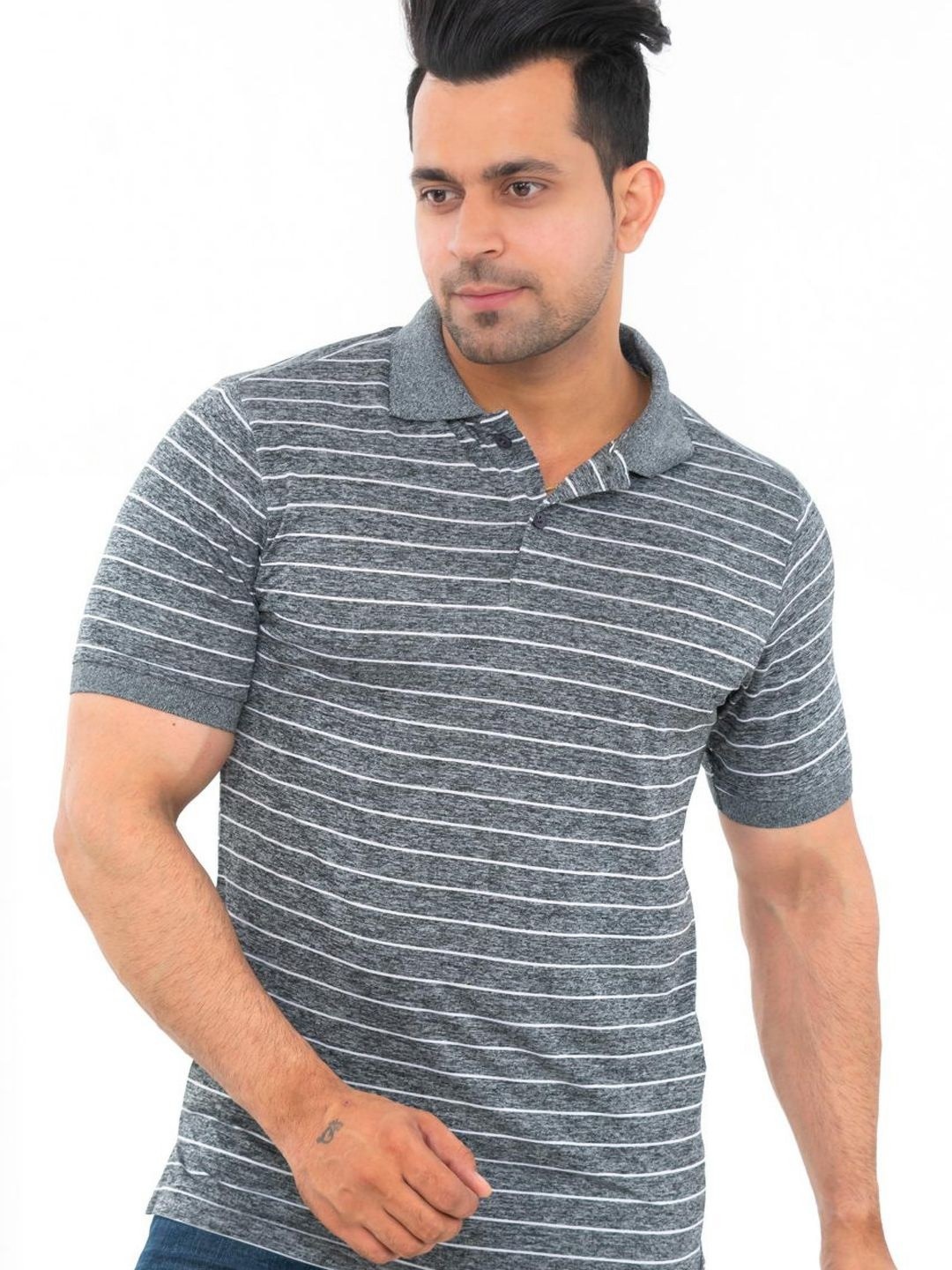 

Bishop Cotton Men Striped Polo Collar Pockets T-shirt, Charcoal