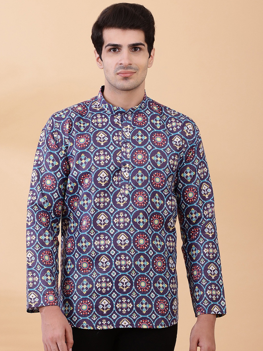 

Shiv Leela Men Ethnic Motifs Printed Indie Prints Kurta, Navy blue