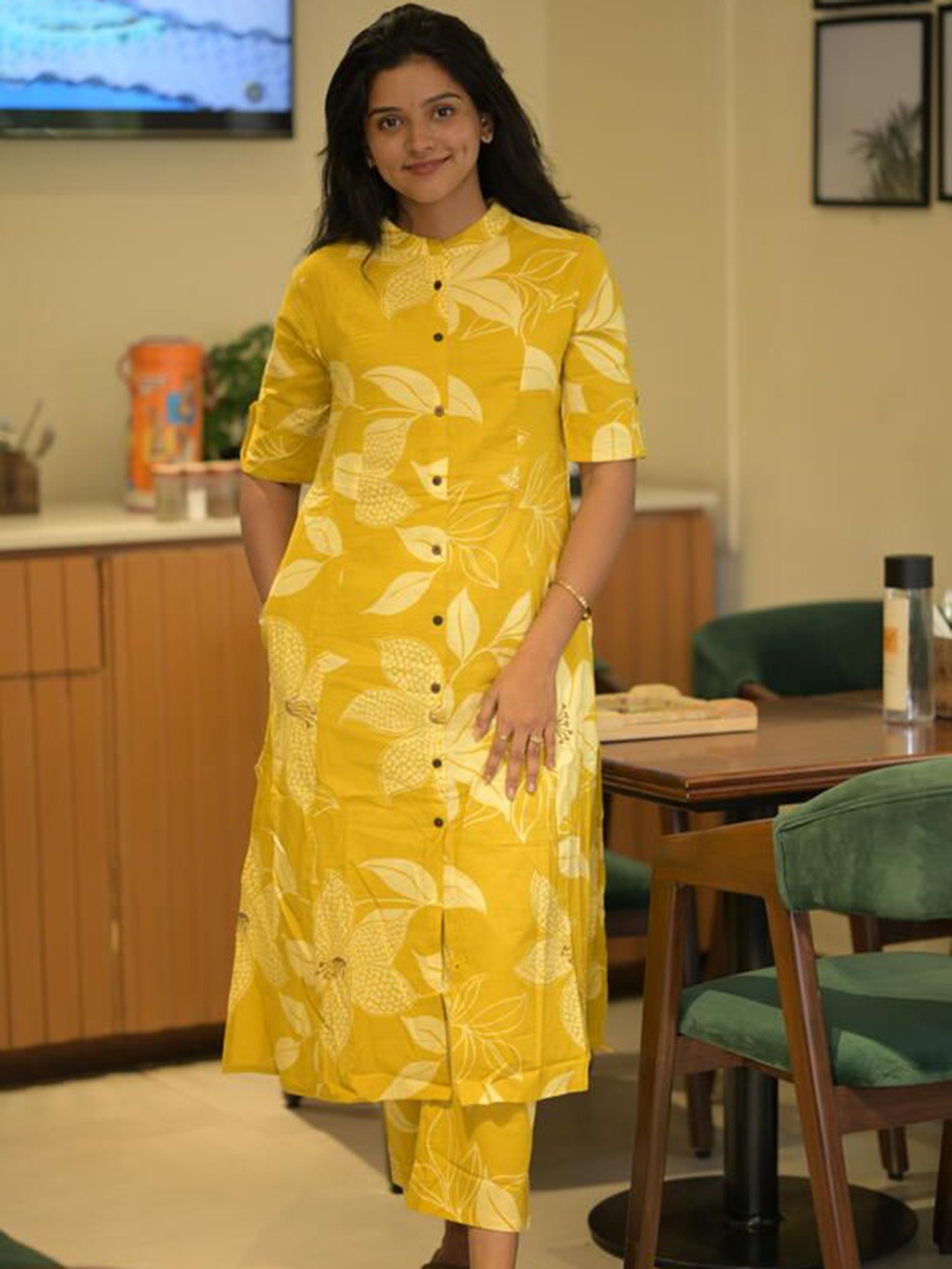 

KALINI Women Floral Printed Regular Kurta with Palazzos, Yellow