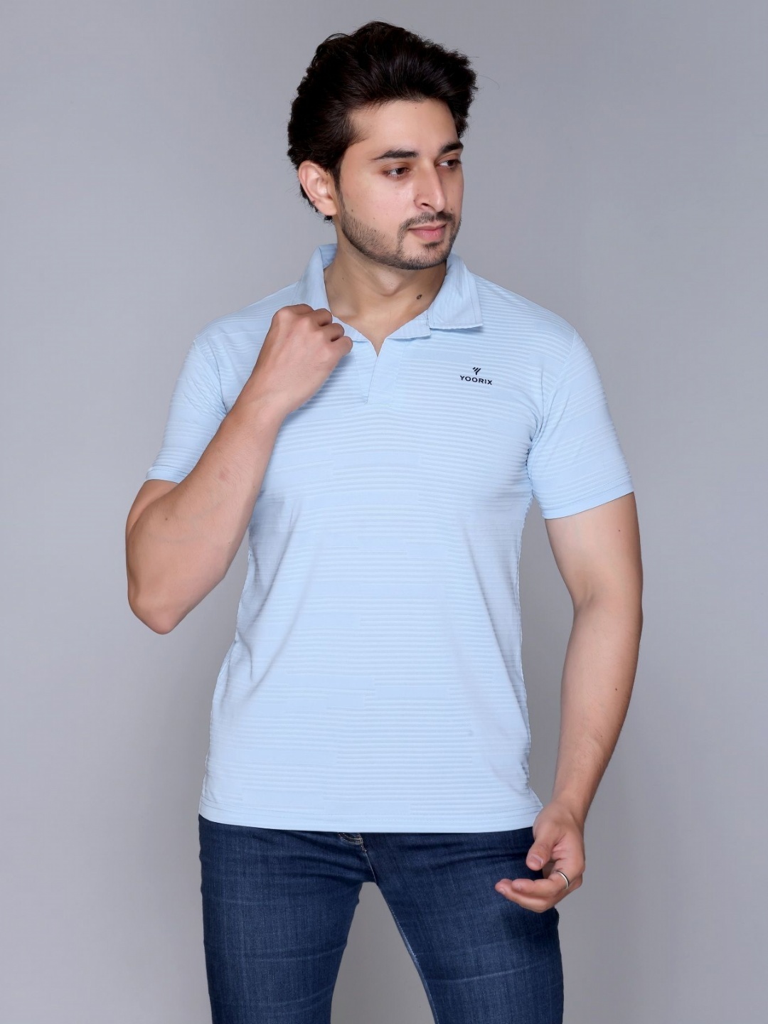 

Yoorix Men Mandarin Collar T-shirt, Blue