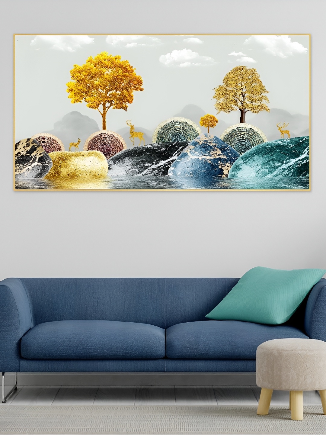 

DEKORSTATION Yellow & Blue Painting Wall Art, Gold