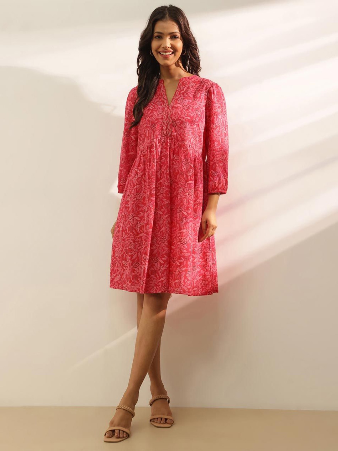 

Fabindia Tropical Print Fit & Flare Dress, Red