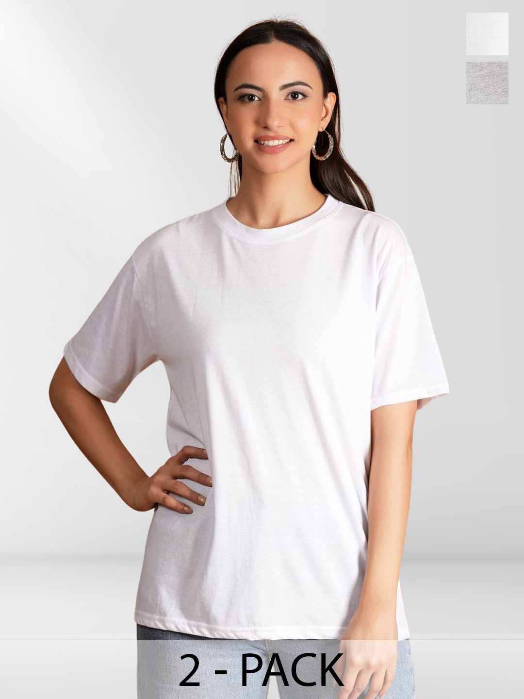 

Belfry Women Pack of 2 Solid Round Neck Cotton T-shirts, White