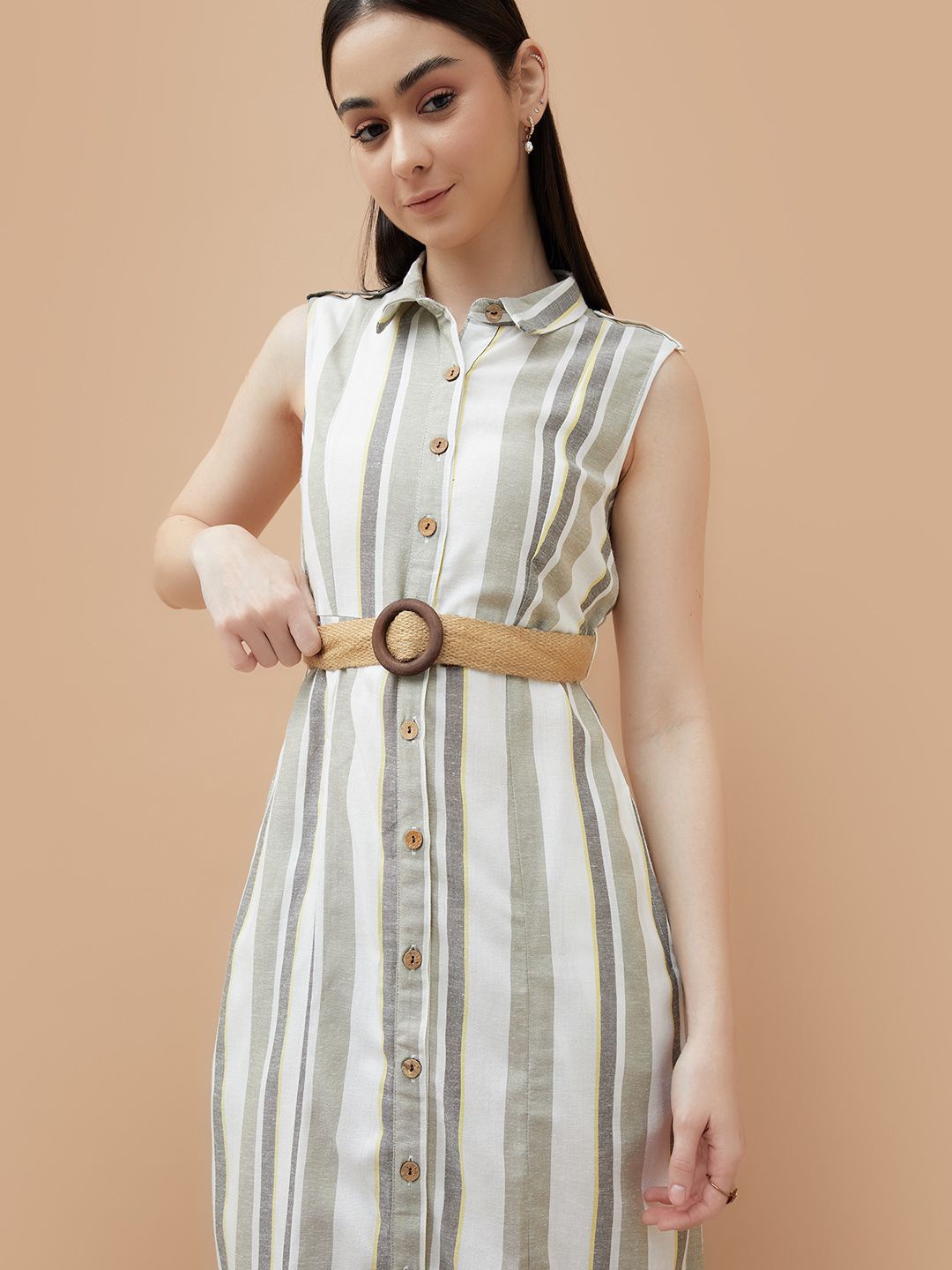 

Fame Forever by Lifestyle Striped Shirt Midi Dress, Green