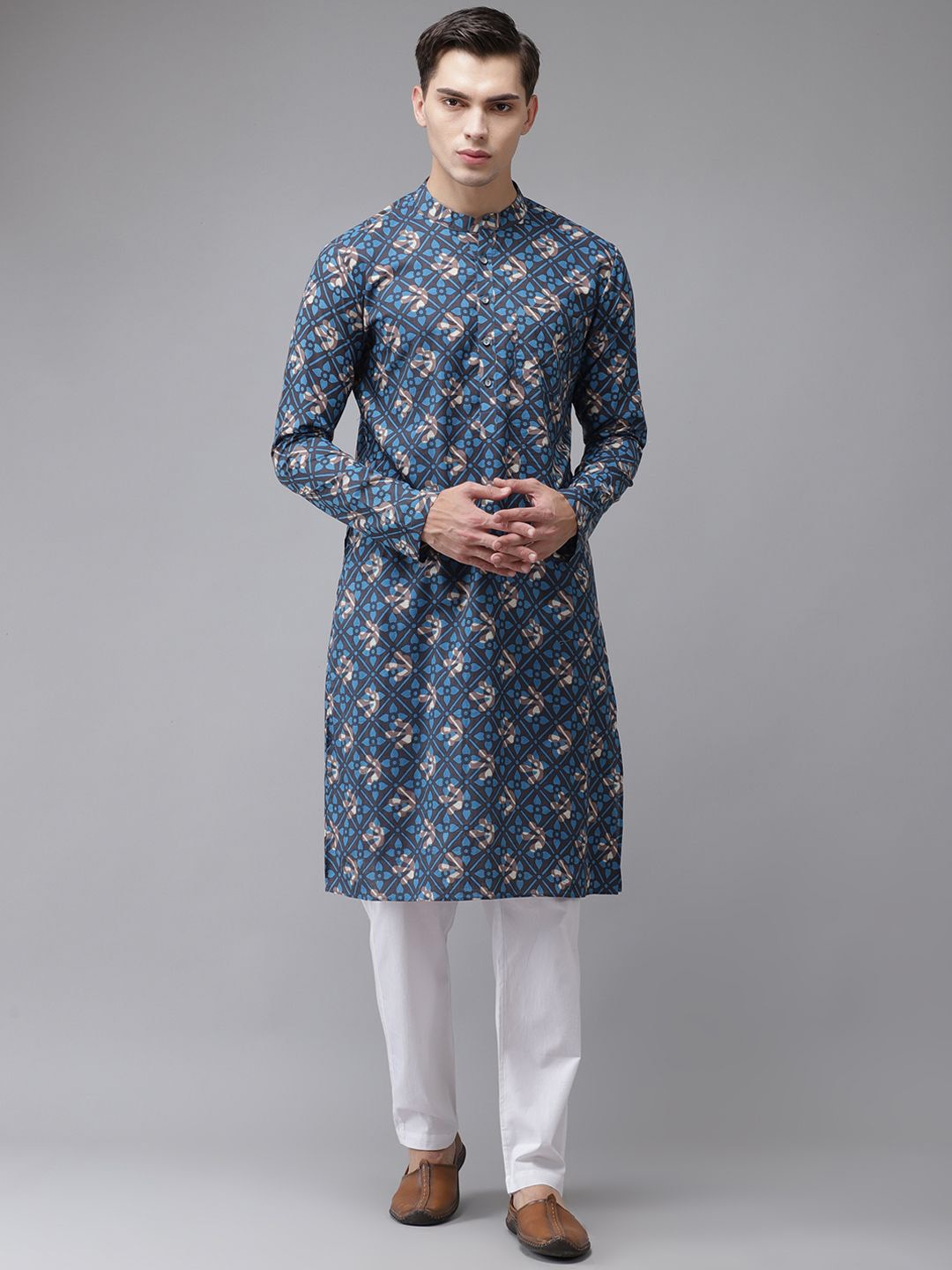 

Fashvio Men Printed Block Print Handloom Kurta, Blue