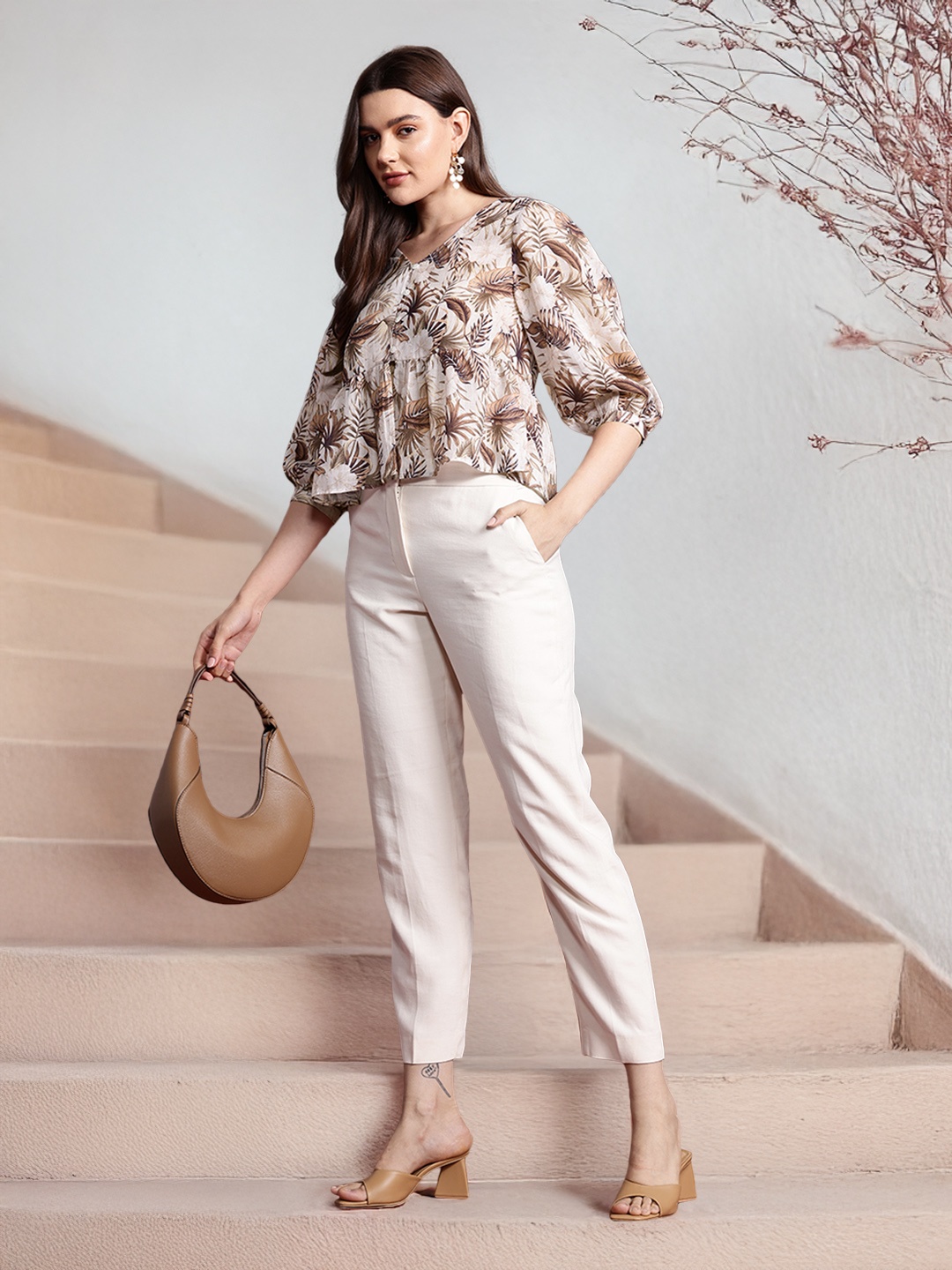 

all about you Floral Print Tropical Empire Top, Beige