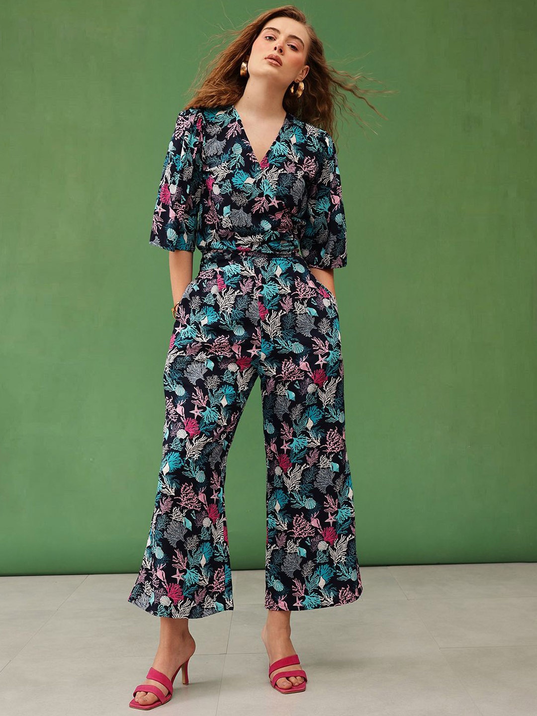 

Molly & Michel Printed Top With Trouser Co-Ords, Blue