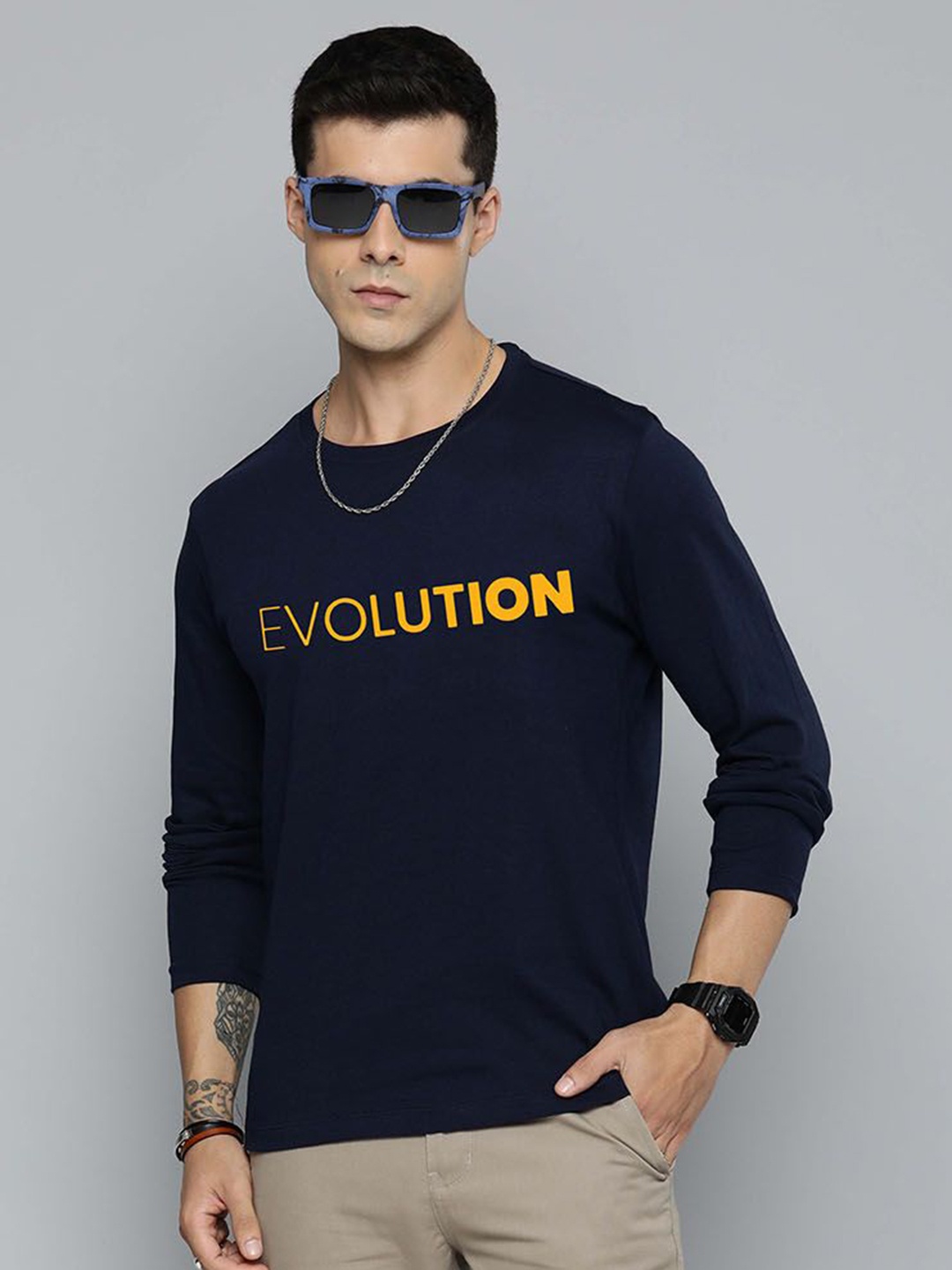 

R.Code by The Roadster Life Co. Men Printed T-shirt, Navy blue