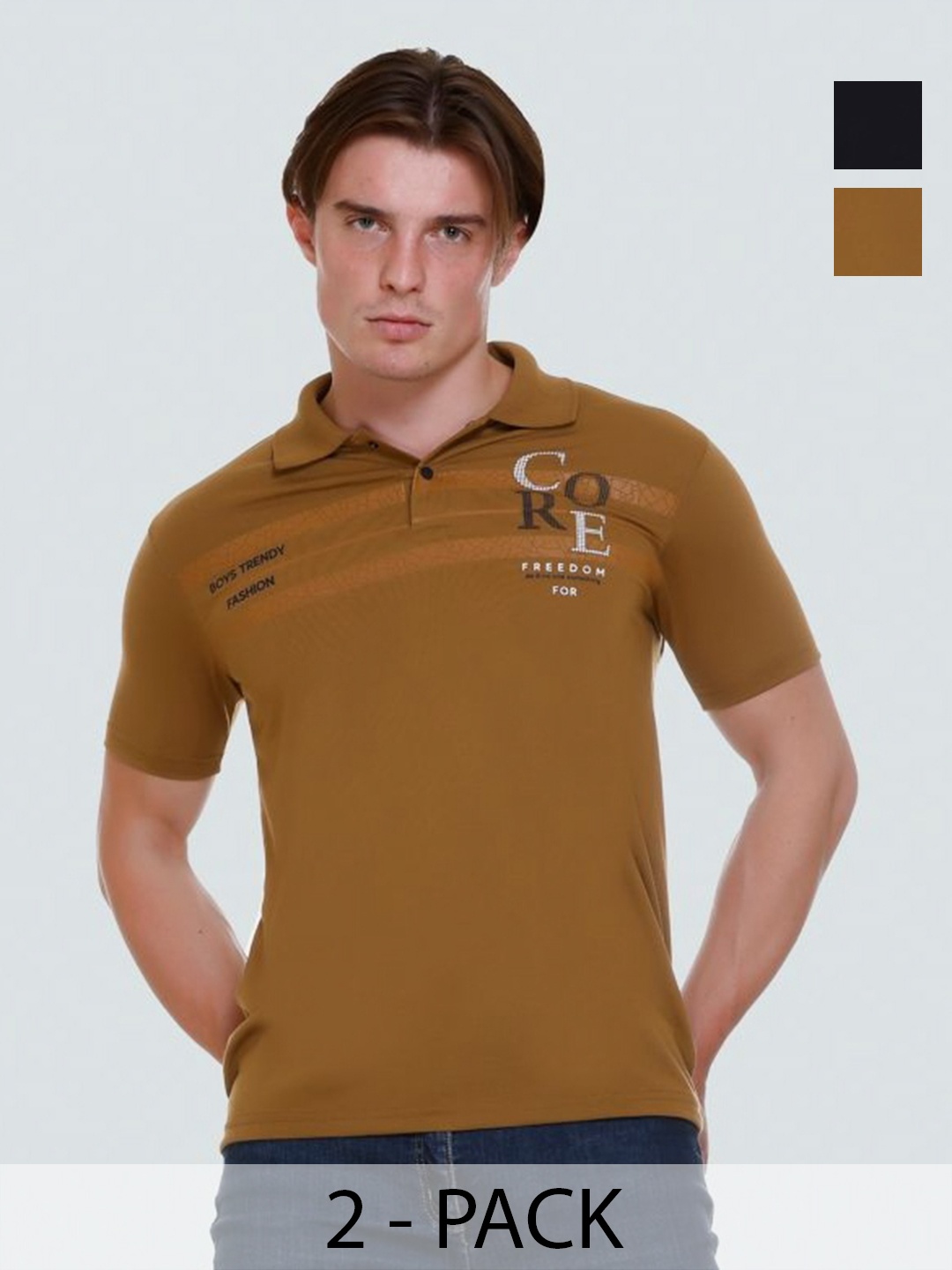 

Yoorix Men 2 Polo Collar T-shirt, Black