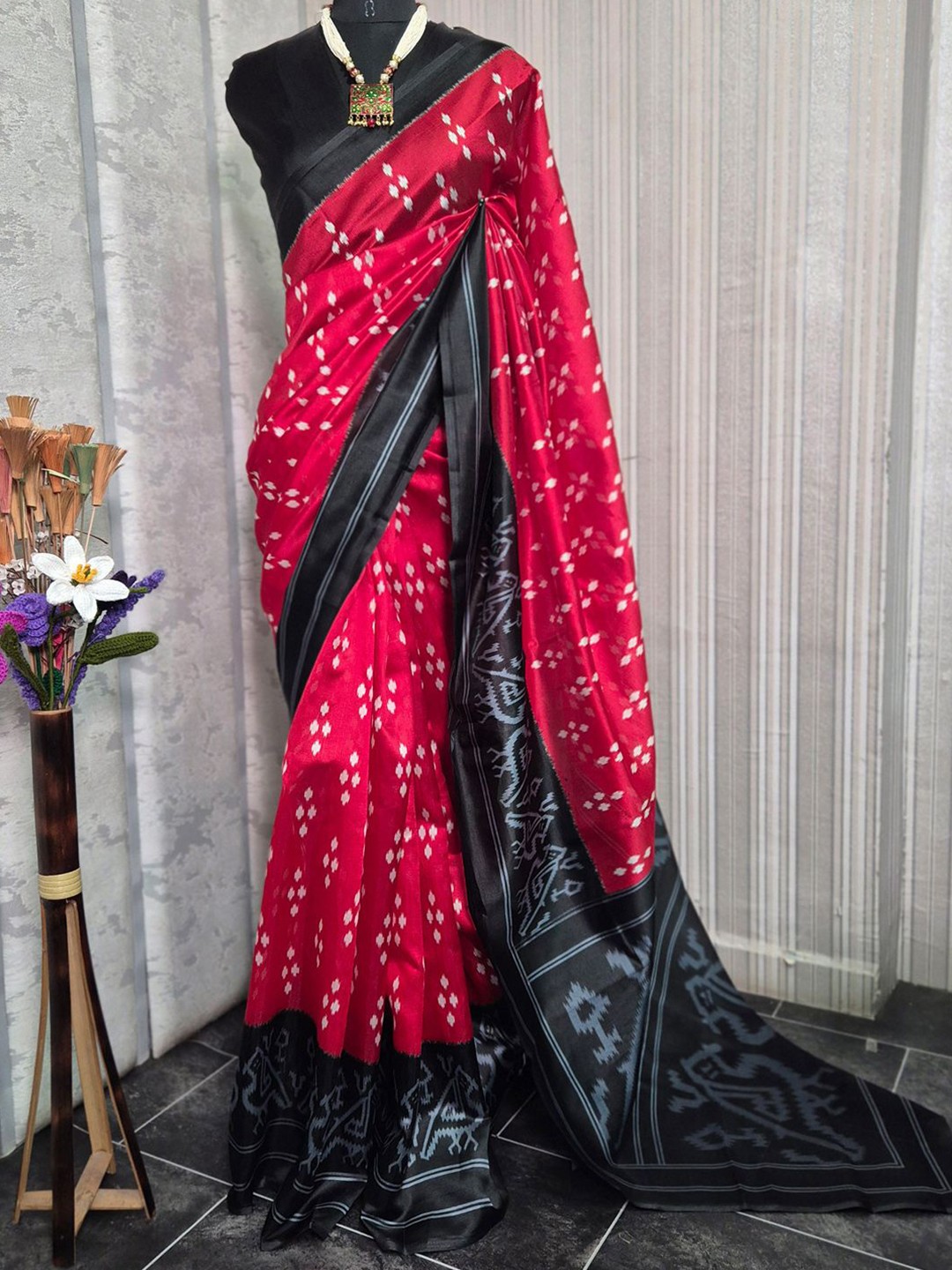 

Anouk Rustic Art Silk Ikat Saree, Red