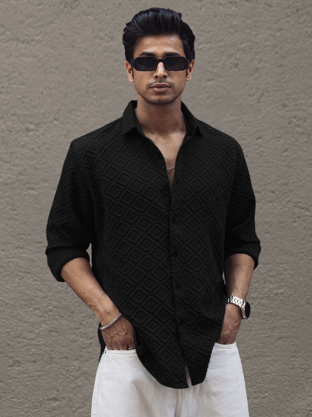 

Powerlook Men Opaque Casual Shirt, Black