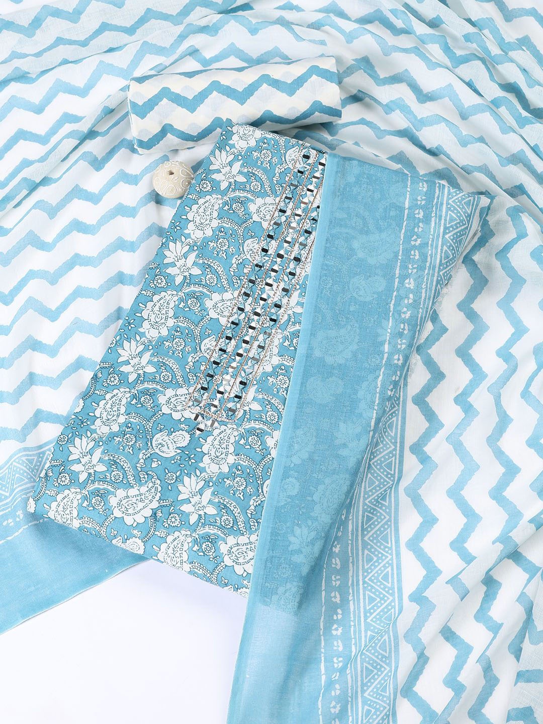 

Meena Bazaar Printed Unstitched Dress Material, Blue
