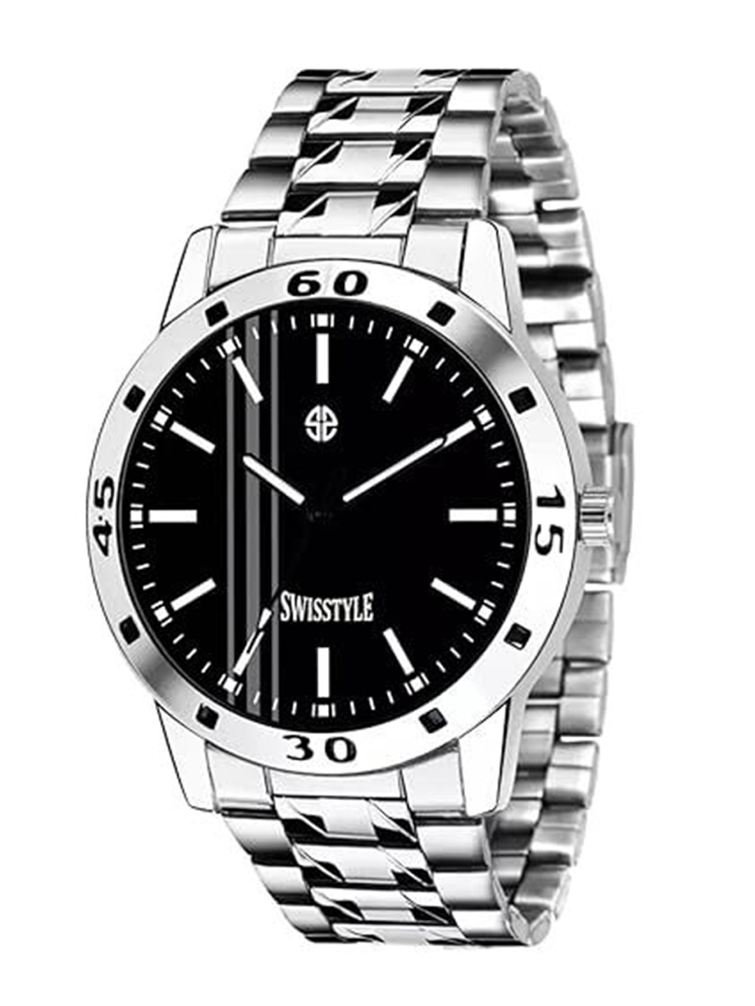 

SWISSTYLE Men Brass Embellished Dial & Stainless Steel Straps Analogue Watch SS-GR032-BLK-CH, Black