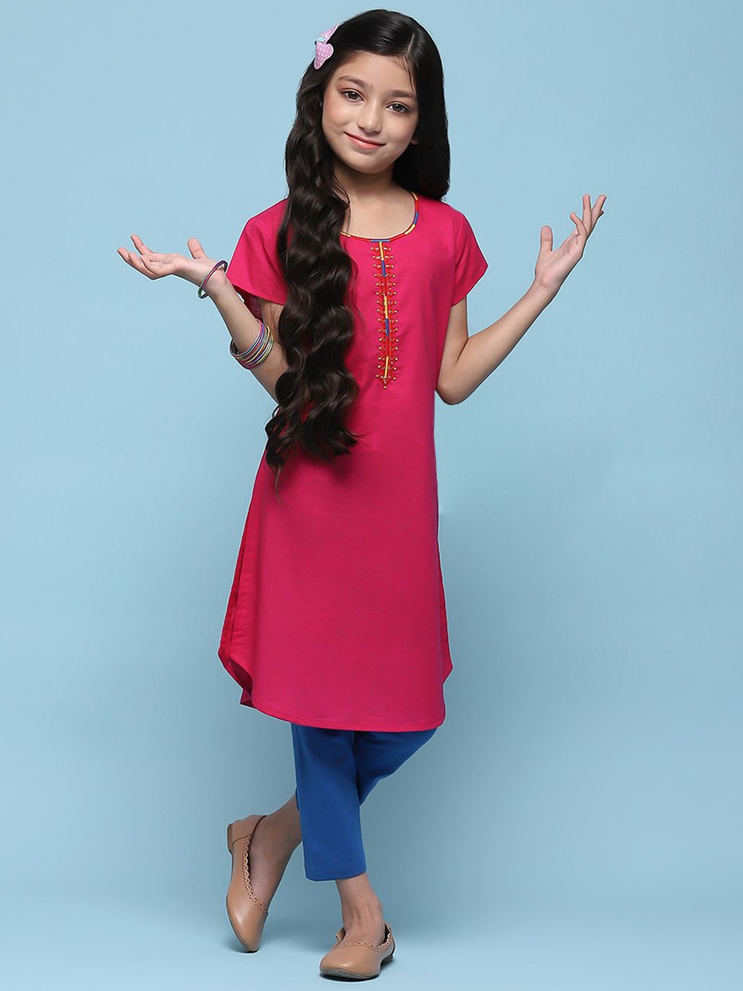 

Biba Girls Regular Pure Cotton Kurta with Trousers, Pink