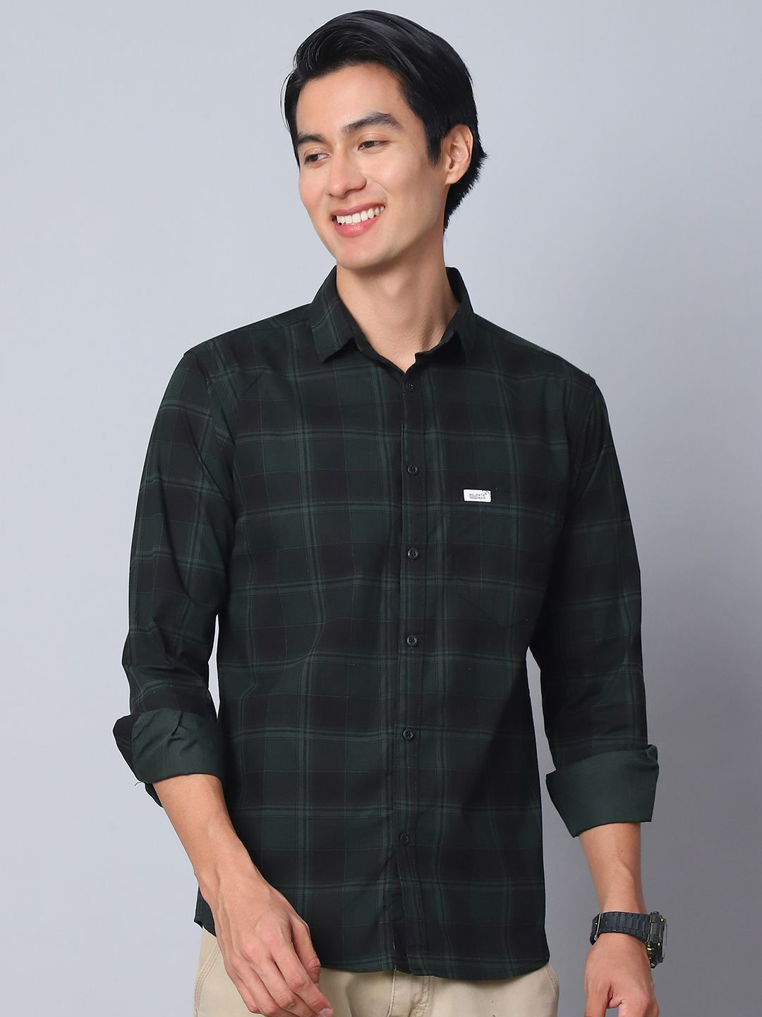 

Majestic Man Men Comfort Slim Fit Opaque Checked Casual Shirt, Green