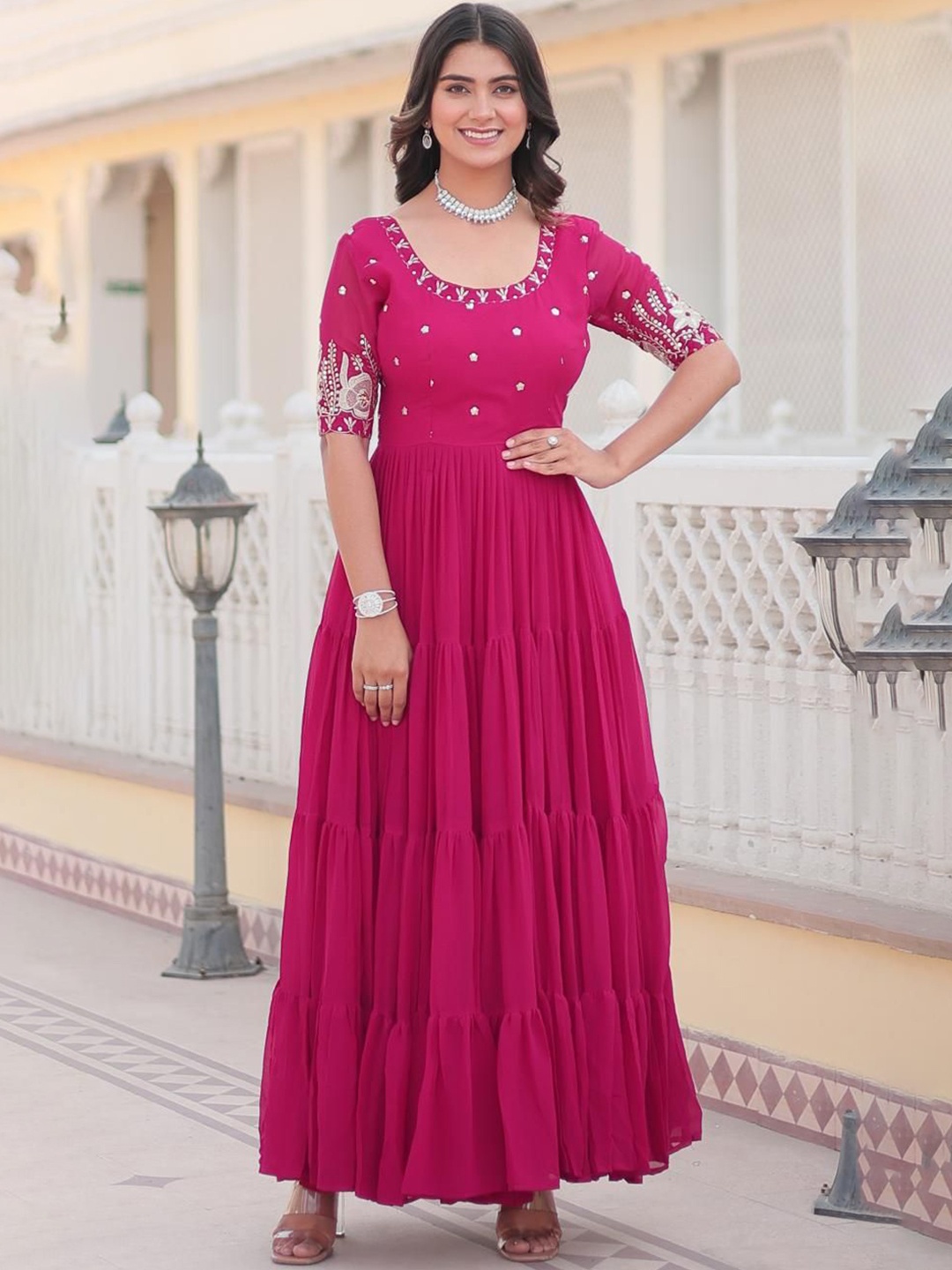 

Anara Women Embroidered Georgette Anarkali Kurta, Pink