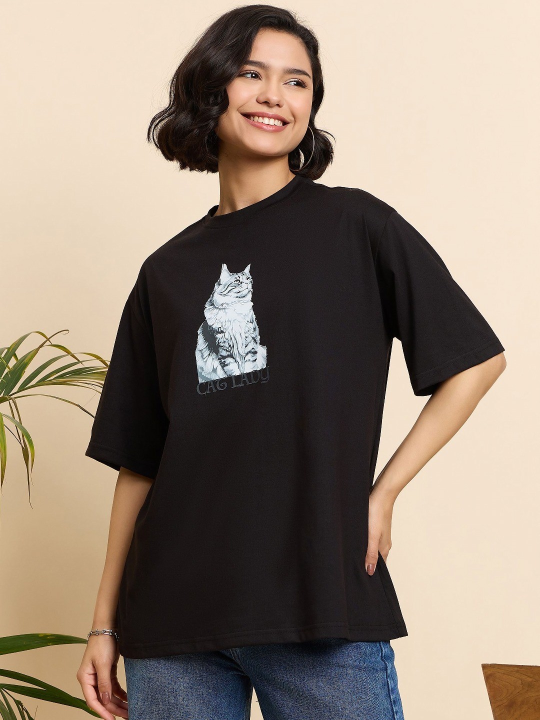 

Mast & Harbour Women Printed Drop-Shoulder Sleeves T-shirt, Black