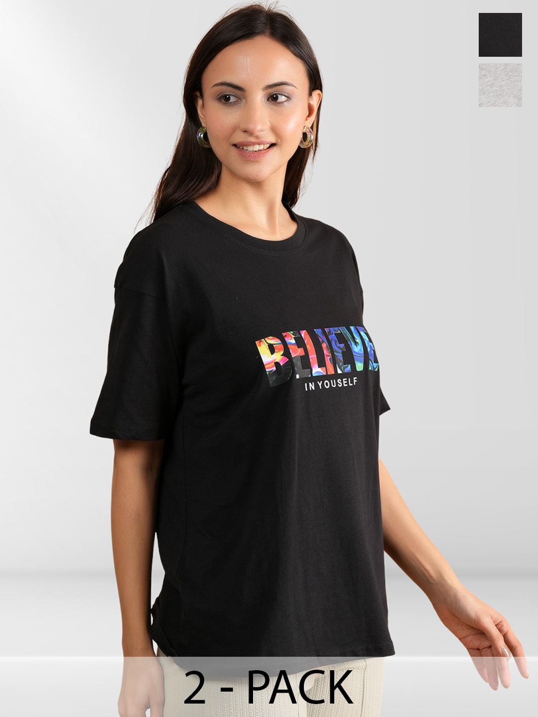 

Belfry Women Typography 2 Printed Extended Sleeves Applique T-shirt, Multi