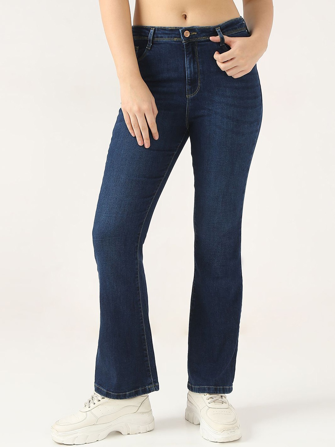 

Kraus Jeans Women Flared High-Rise Light Fade Jeans, Blue