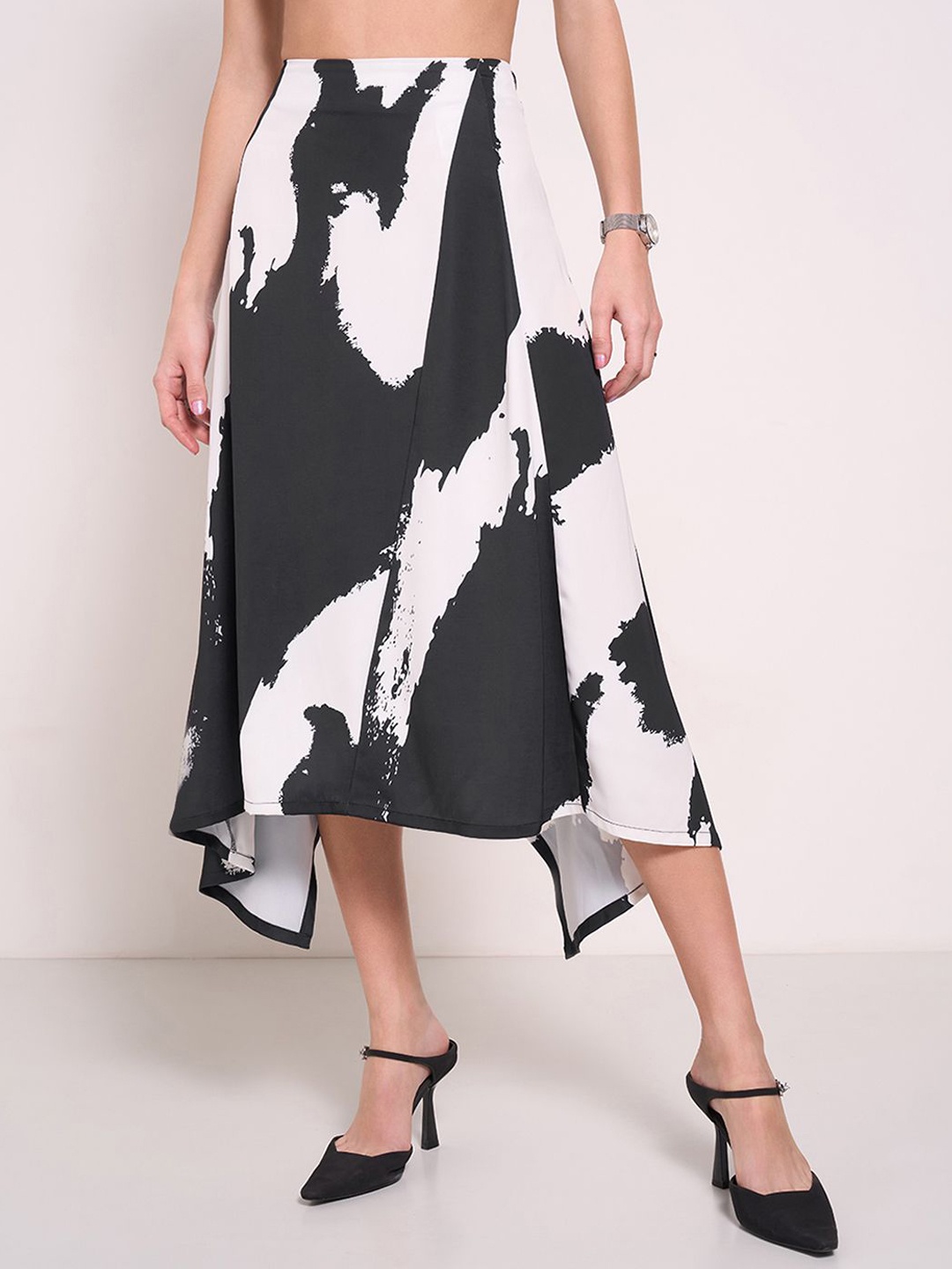 

Annabelle by Pantaloons Printed A-Line Midi Skirt, Black