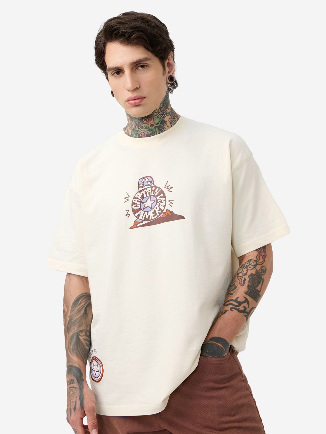 

The Souled Store Men Captain America Printed Oversized T-shirt, Off white