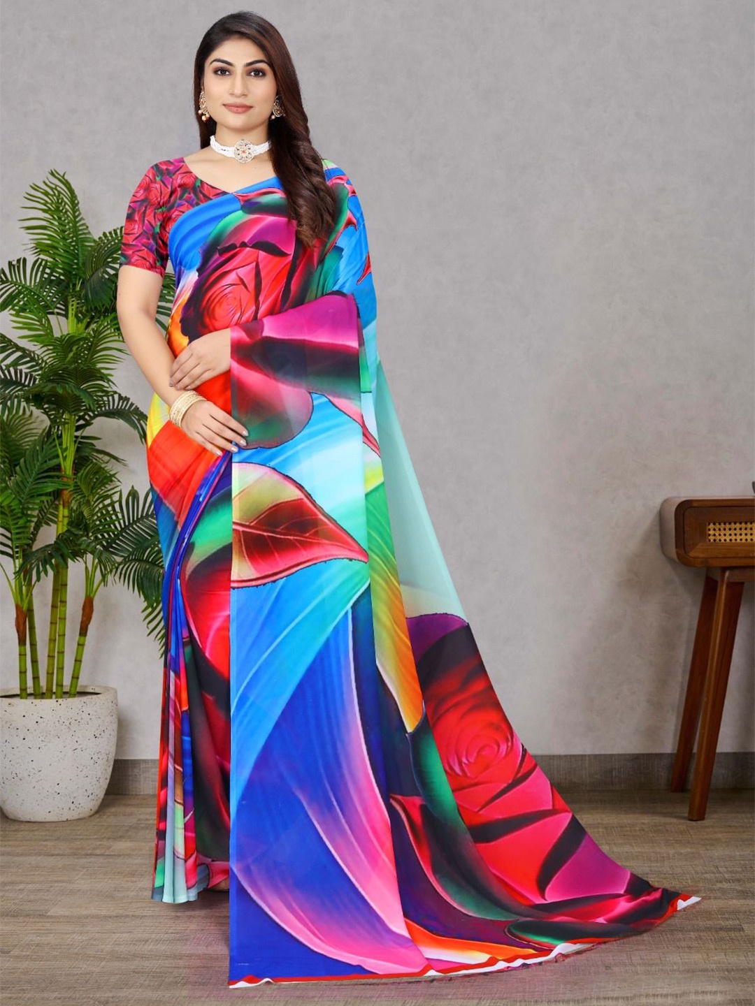 

P D Silk Mills Pure Georgette Saree, Red