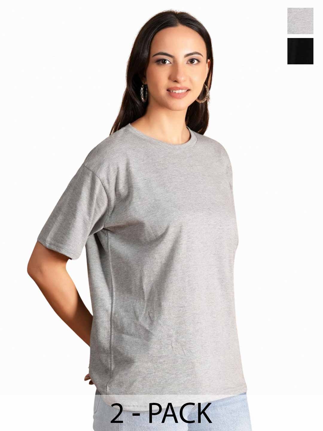 

Belfry Women Pack of 2 Typography Printed Round Neck Cotton T-shirts, Grey