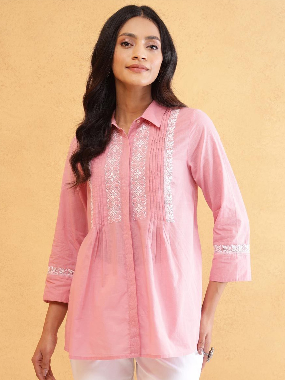 

Fabindia Women Opaque Party Shirt, Pink