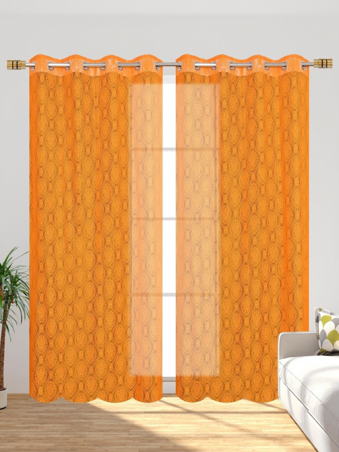 

Galaxy Home Decor Orange Set of 2 Sheer Window Curtain