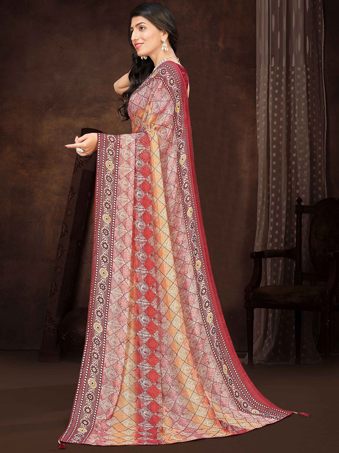 

MAHALASA Ethnic Motifs Pure Georgette Saree, Red