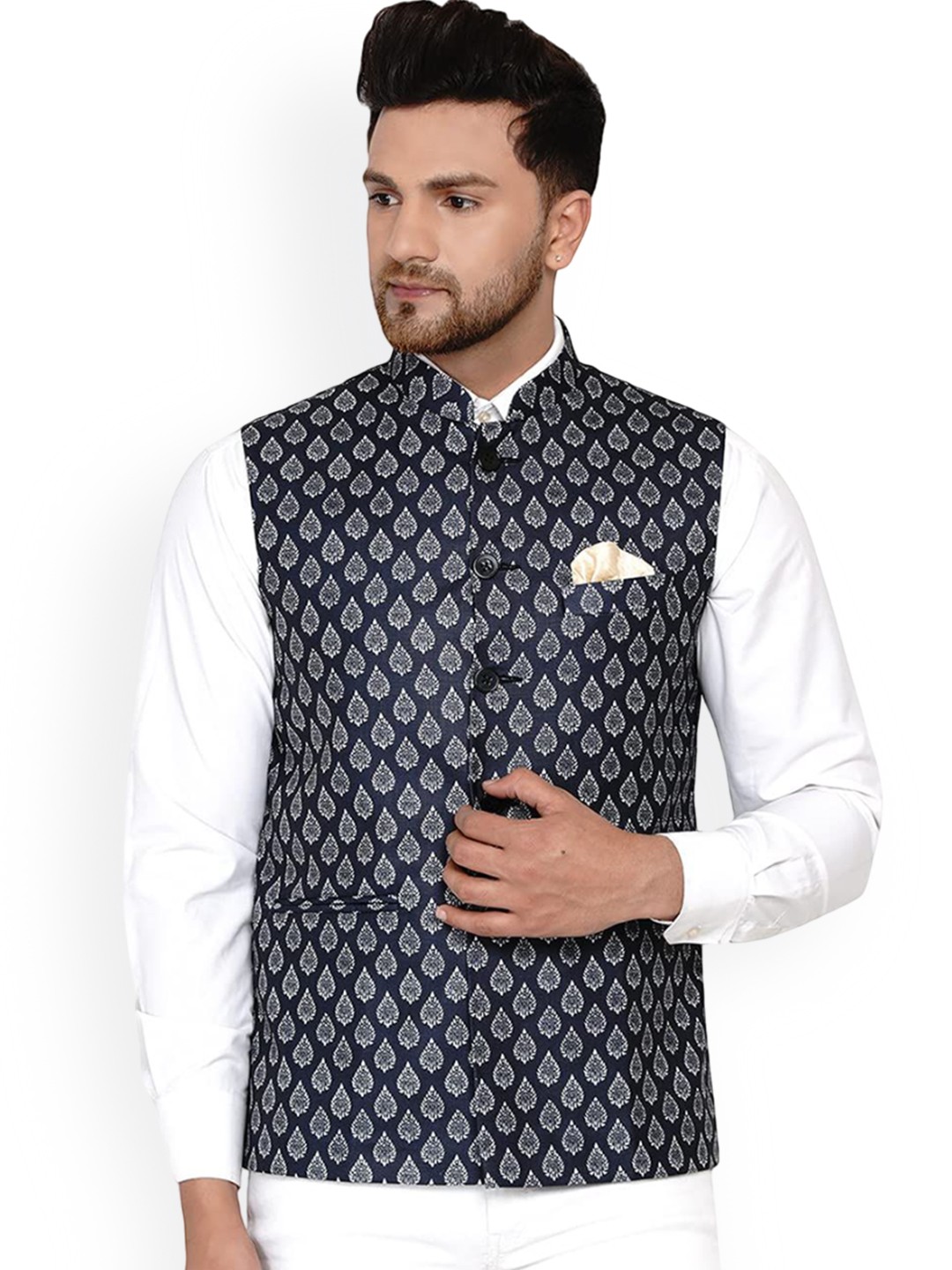 

VEERA PARIDHAAN Printed Nehru Jacket, Blue