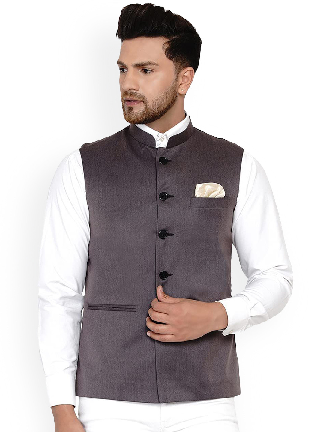 

VEERA PARIDHAAN Mandarin Collar Nehru Jacket, Purple