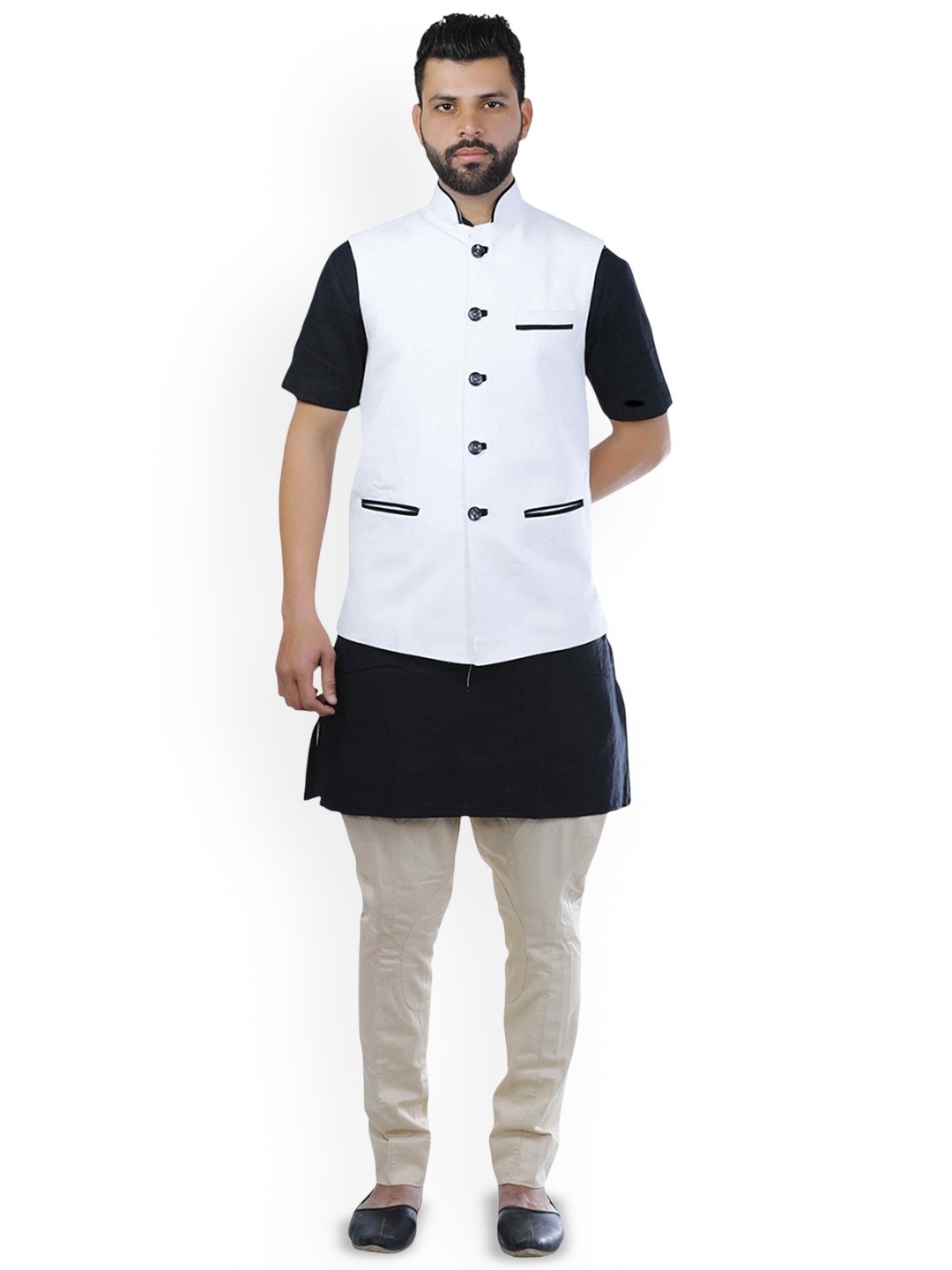 

VEERA PARIDHAAN Chinese Collar Nehru Jacket, White